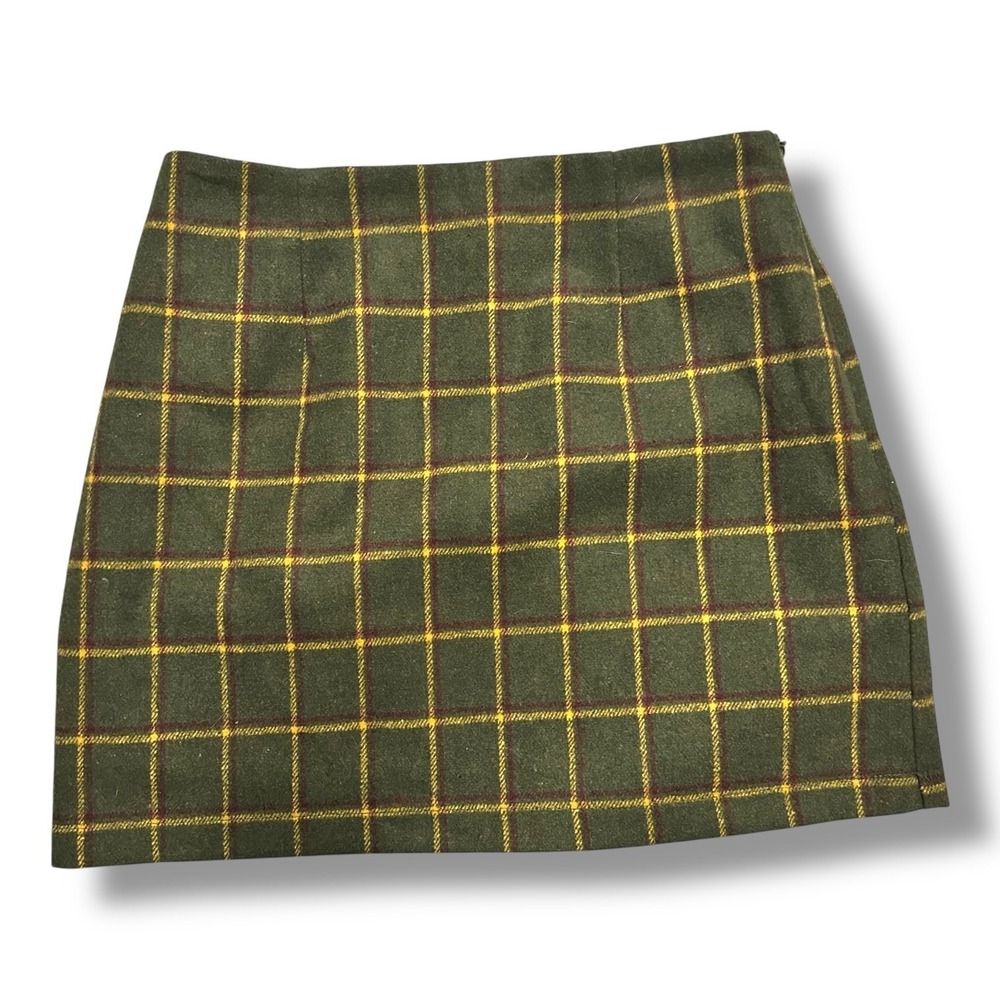Forever 21 Olive Green Plaid Wool Blend Mini Skirt M Preppy Heritage Fall NEW‎